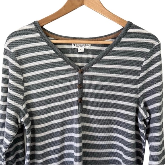 UGG Koolaburra Thermal Pullover Henley Top Women’s Size L Gray Striped Cozy - Picture 3 of 9